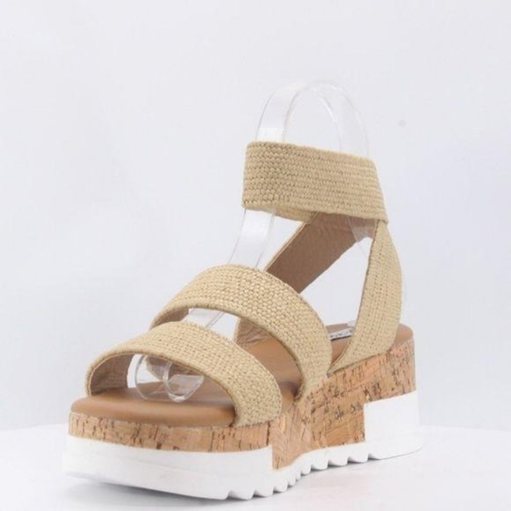 Beige Strappy Elastic Platform Sandal - Picture 3 of 8